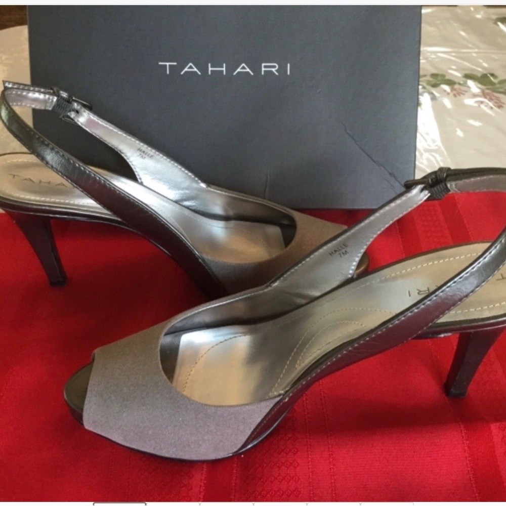 Tahari Silver Sling Back Heels